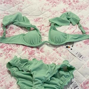 Shade & Shore Green Ruched Bra Intimates